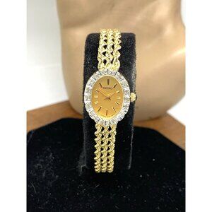 Seiko Women's Watch 14k Yellow Gold Diamond Bezel Vintage Quartz Petite Oval
